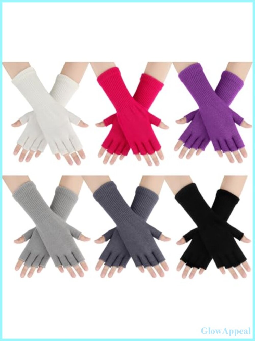 6 Pairs Women's Knit Fingerless Gloves Warm Stretchy Half Finger Unisex